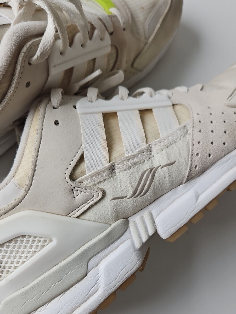 adidas Cream and White Casual Sneakers with Neon Accent
